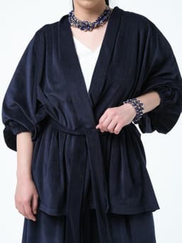 Palazzo & Kaftan Suit with Belt — Marbled Velvet, Ink Blue