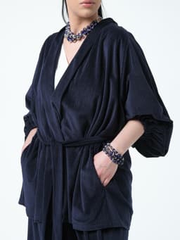 Palazzo & Kaftan Suit with Belt — Marbled Velvet, Ink Blue