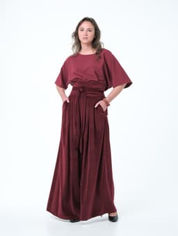 Palazzo Pants & Blouse — Marbled Velvet, Burgundy