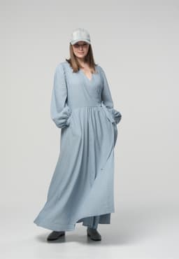 Wrap Dress — Sky Blue Crinkled Linen