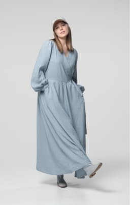 Wrap Dress — Sky Blue Crinkled Linen