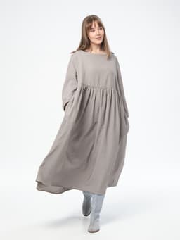 Boho Dress with Skirt — Crinkled Linen, Cappuccino