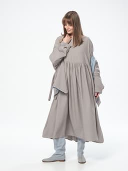 Boho Dress with Skirt — Crinkled Linen, Cappuccino
