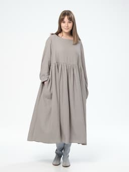 Boho Dress with Skirt — Crinkled Linen, Cappuccino
