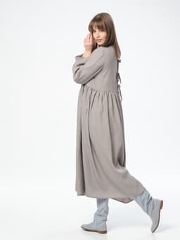 Boho Dress with Skirt — Crinkled Linen, Cappuccino