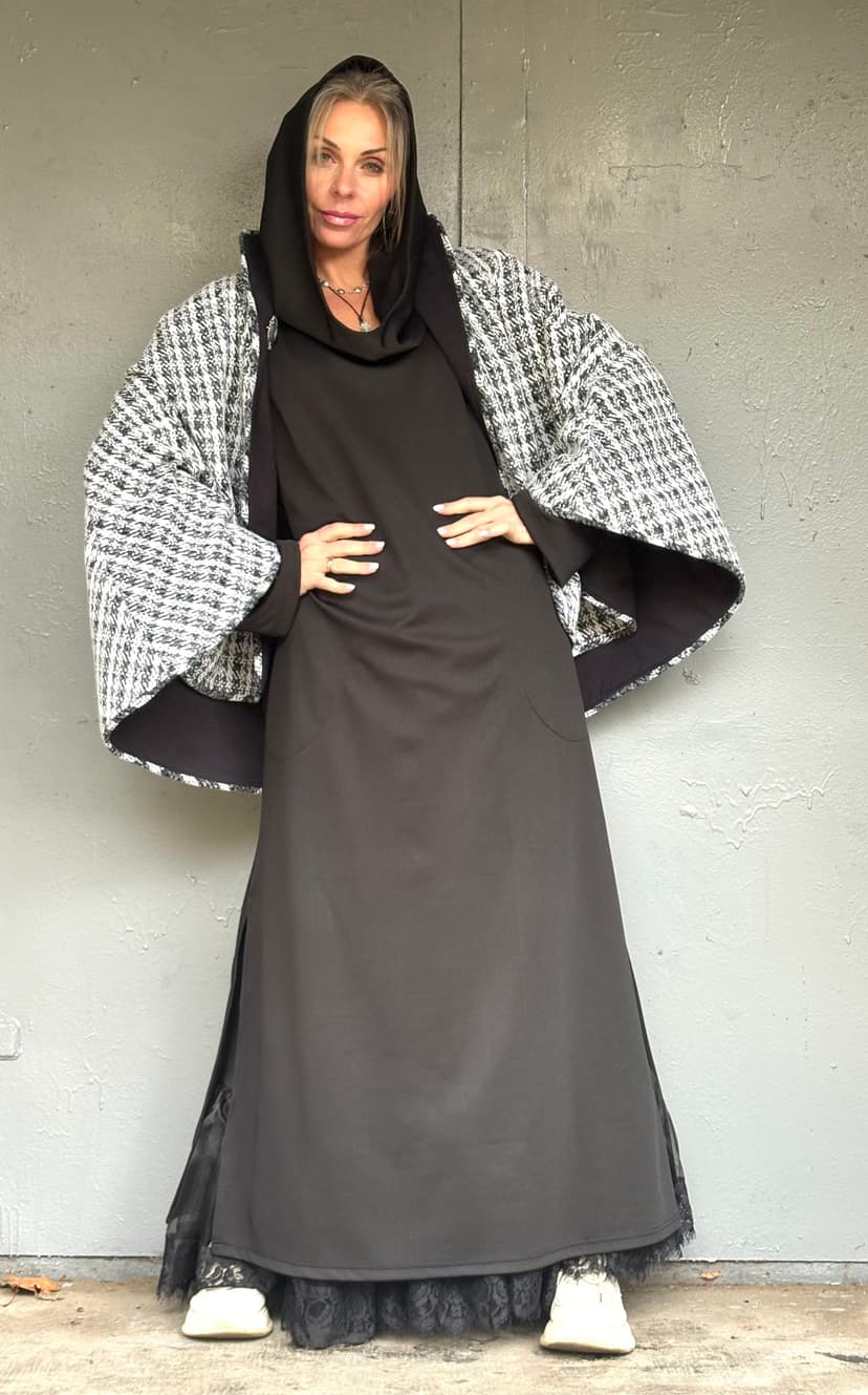 Assassin Dress — Black, Loopback Fleece, Heavy Fabric
