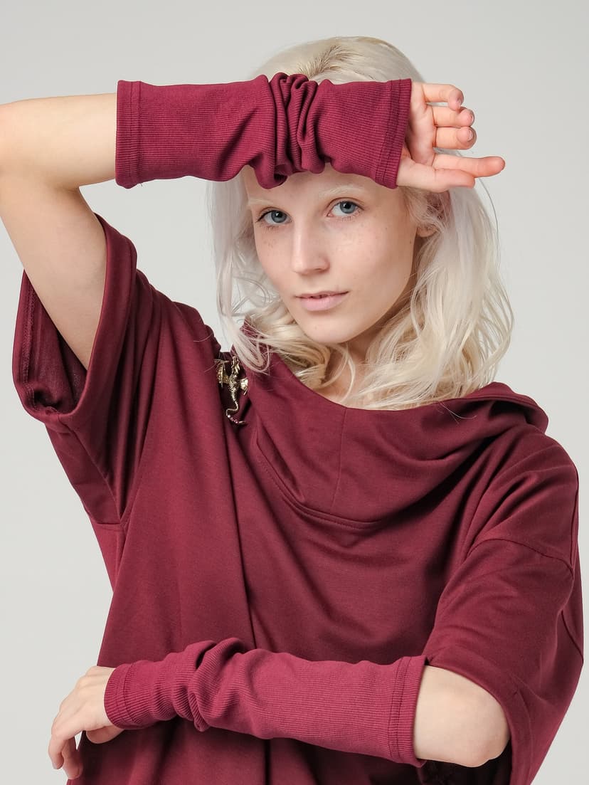 Arm Warmers — Burgundy, Ribbed Jersey