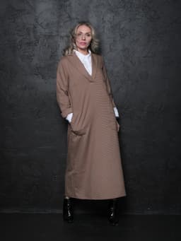 Tailcoat Dress — Sand & Burgundy