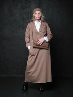 Tailcoat Dress — Sand & Burgundy