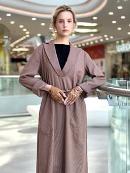 Tailcoat Dress — Sand & Burgundy