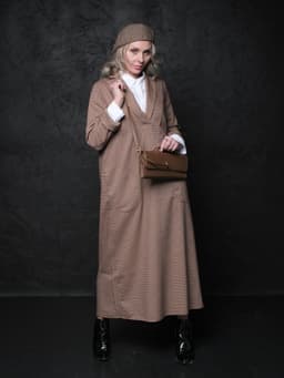 Tailcoat Dress — Sand & Burgundy