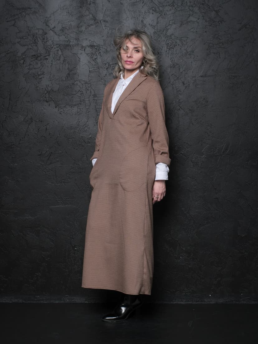 Tailcoat Dress — Sand & Burgundy