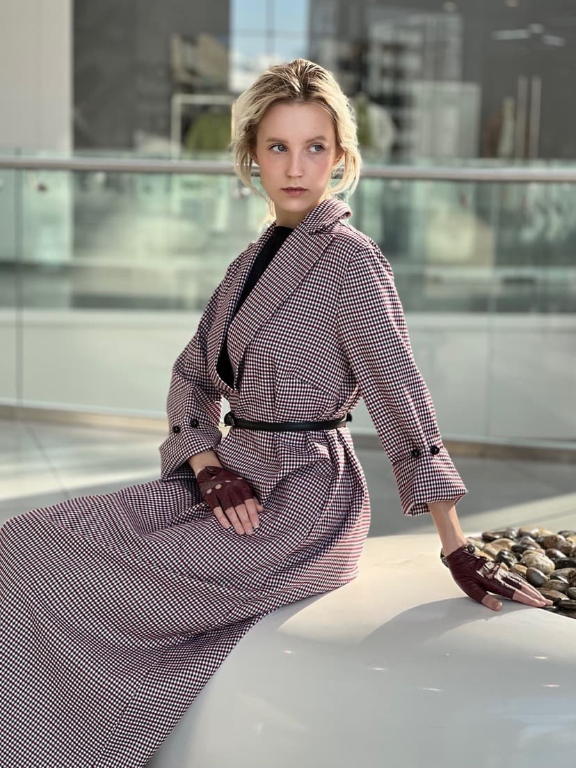 Tailcoat Dress — Grey & Burgundy Plaid