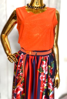 Printed Skirt, Belt & Top Set