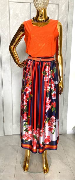 Printed Skirt, Belt & Top Set