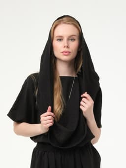 Crinkled Hood Scarf — Black