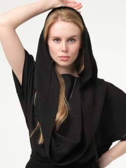 Crinkled Hood Scarf — Black