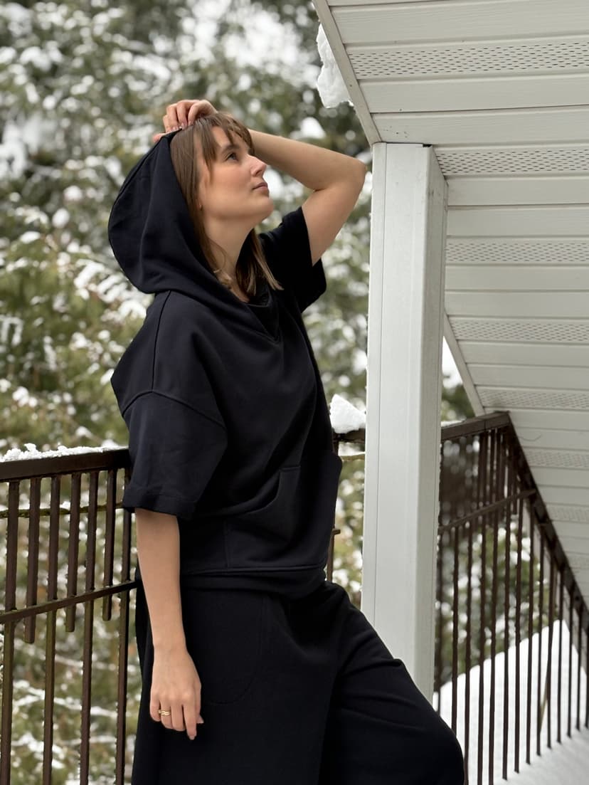 Short-Sleeve Hoodie — Blue, Unisex, Loopback