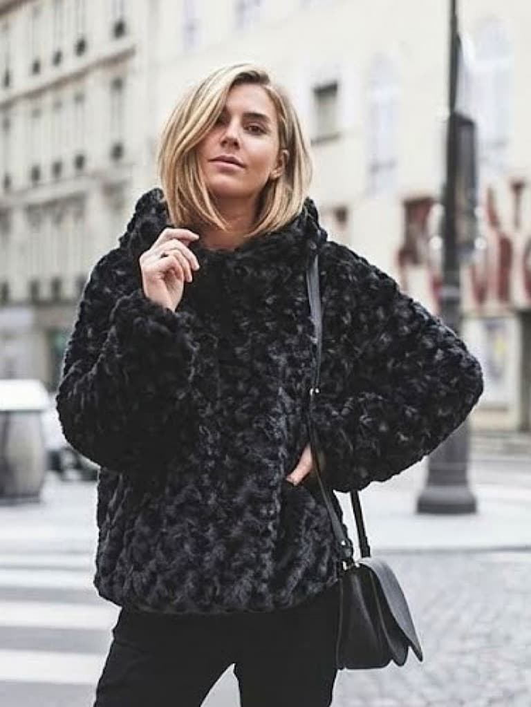 Faux Fur Hoodie — Black
