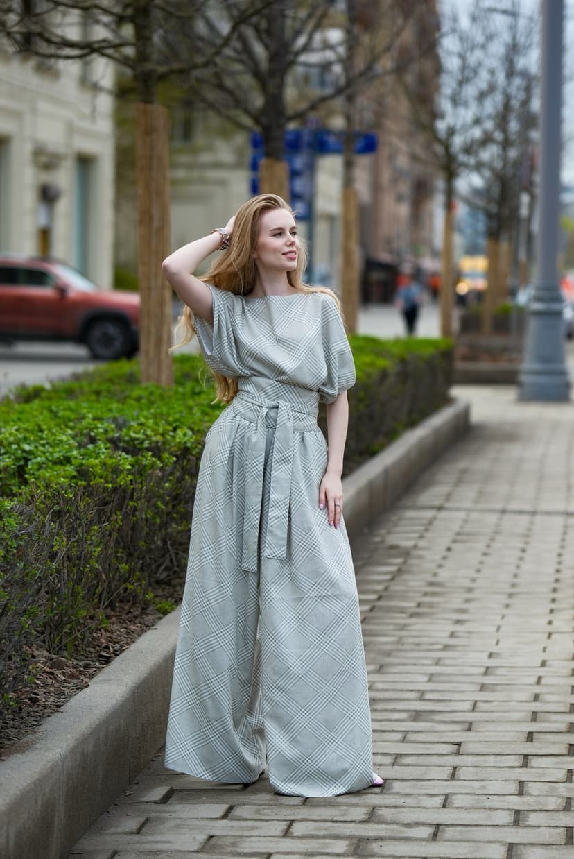 Top & Palazzo Pants Set — Olive Plaid